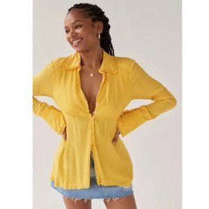 Urban Outfitters Lenna Open-Back Babydoll Top Yellow Blouse Open